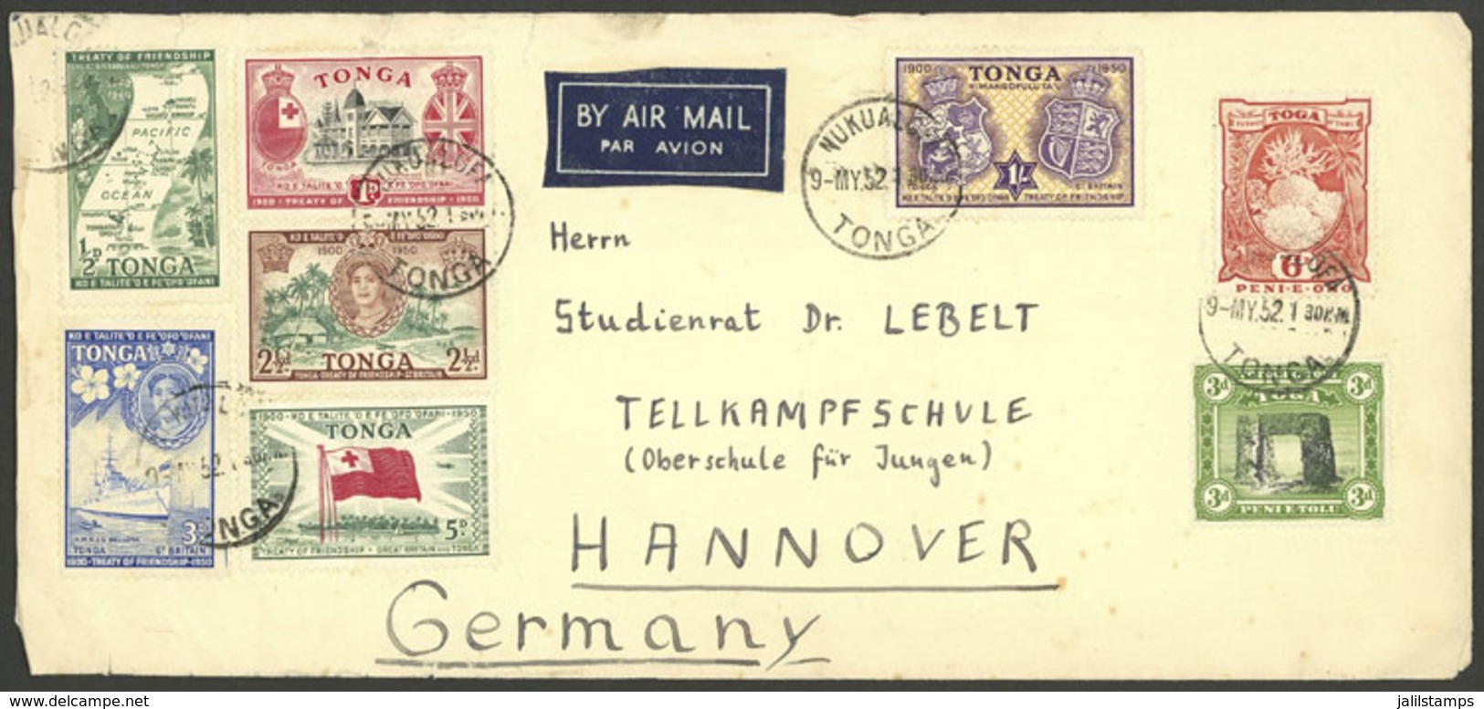 TONGA: Cover Sent From Nuku'alofa To Germany On 9/MAY/1952 With Nice Multicolor Postage - Tonga (...-1970)