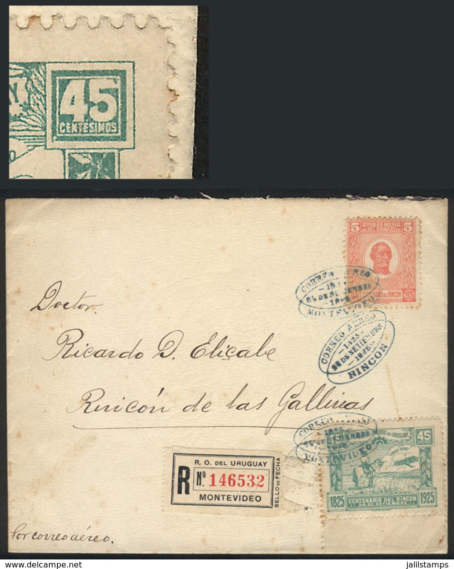 URUGUAY: Sc.C9, 1925 Gaucho And Airplane, With VARIETY: The 5 Of The Right Value Is Touching The Frame", On A Cover Flow - Uruguay