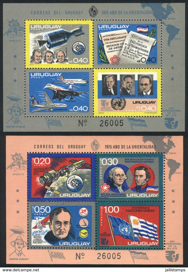 URUGUAY: Sc.C413/4, 1975 Set Of 2 Sheets, Aviation And Space Exploration, Excellent Quality, Catalog Value US$85 - Uruguay