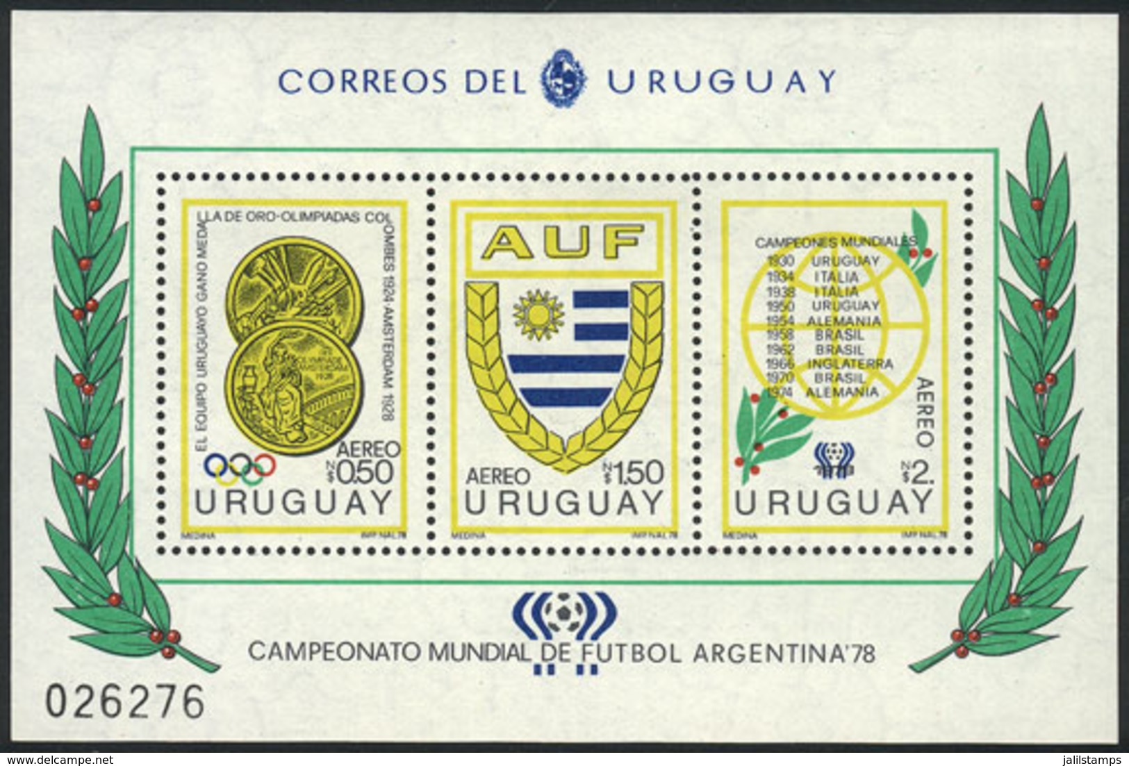 URUGUAY: Sc.C434, 1978 Football, Souvenir Sheet Of Excellent Quality, Catalog Value US$55. - Uruguay