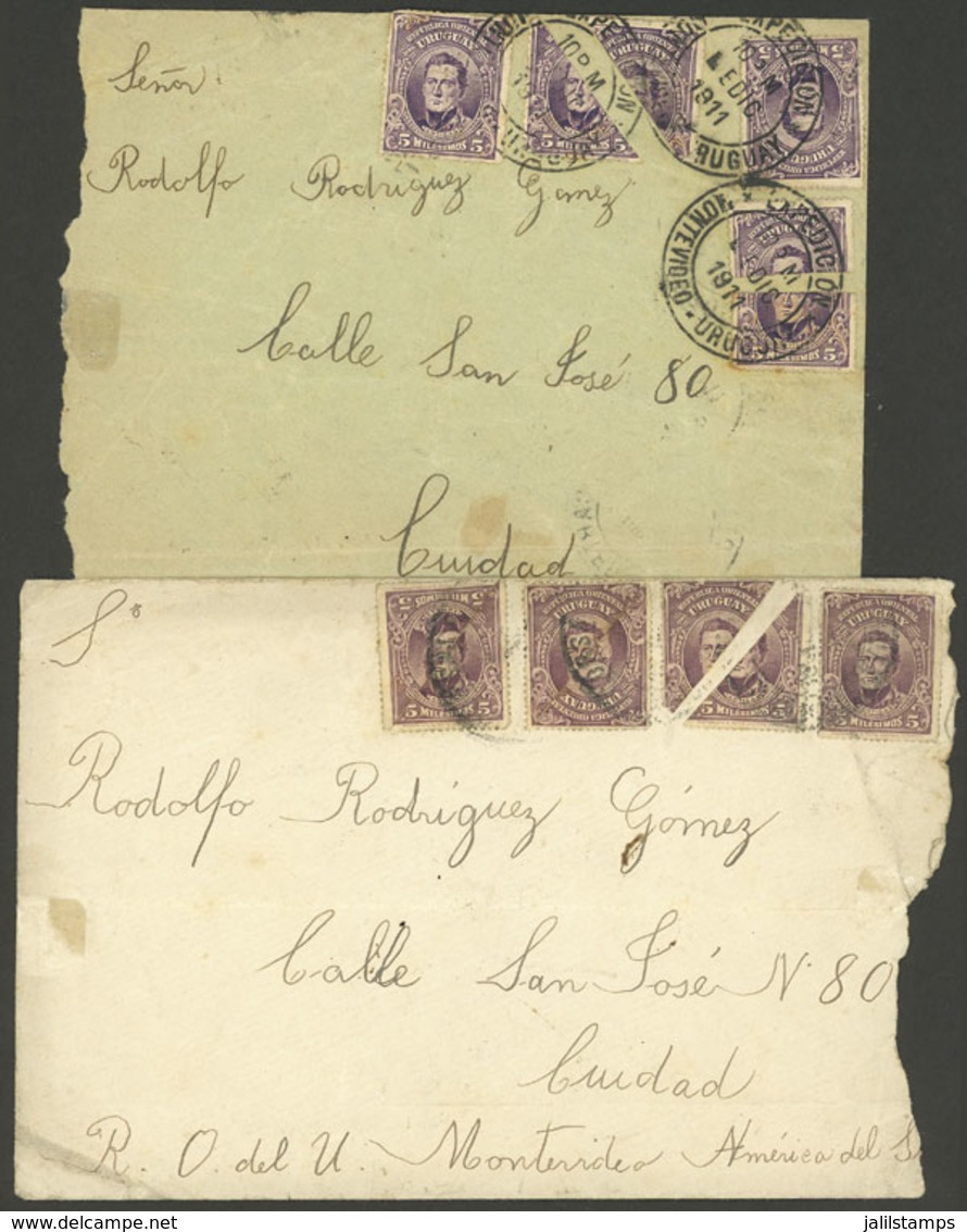 URUGUAY: BISECT STAMPS: 2 Covers Used In 1911 In Montevideo, Both With Bisects In Their Postage, Minor Faults But - Uruguay