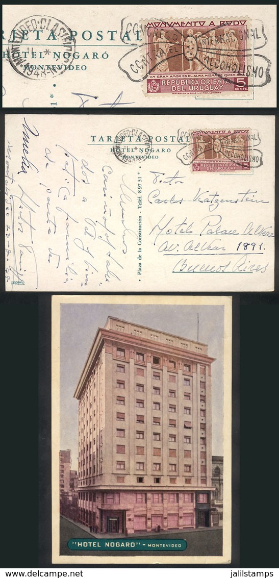 URUGUAY: PC With Very Good View Of HOTEL NOGARO Of Montevideo, Sent To Buenos Aires On 23/AU/1948, With Advertisi - Uruguay