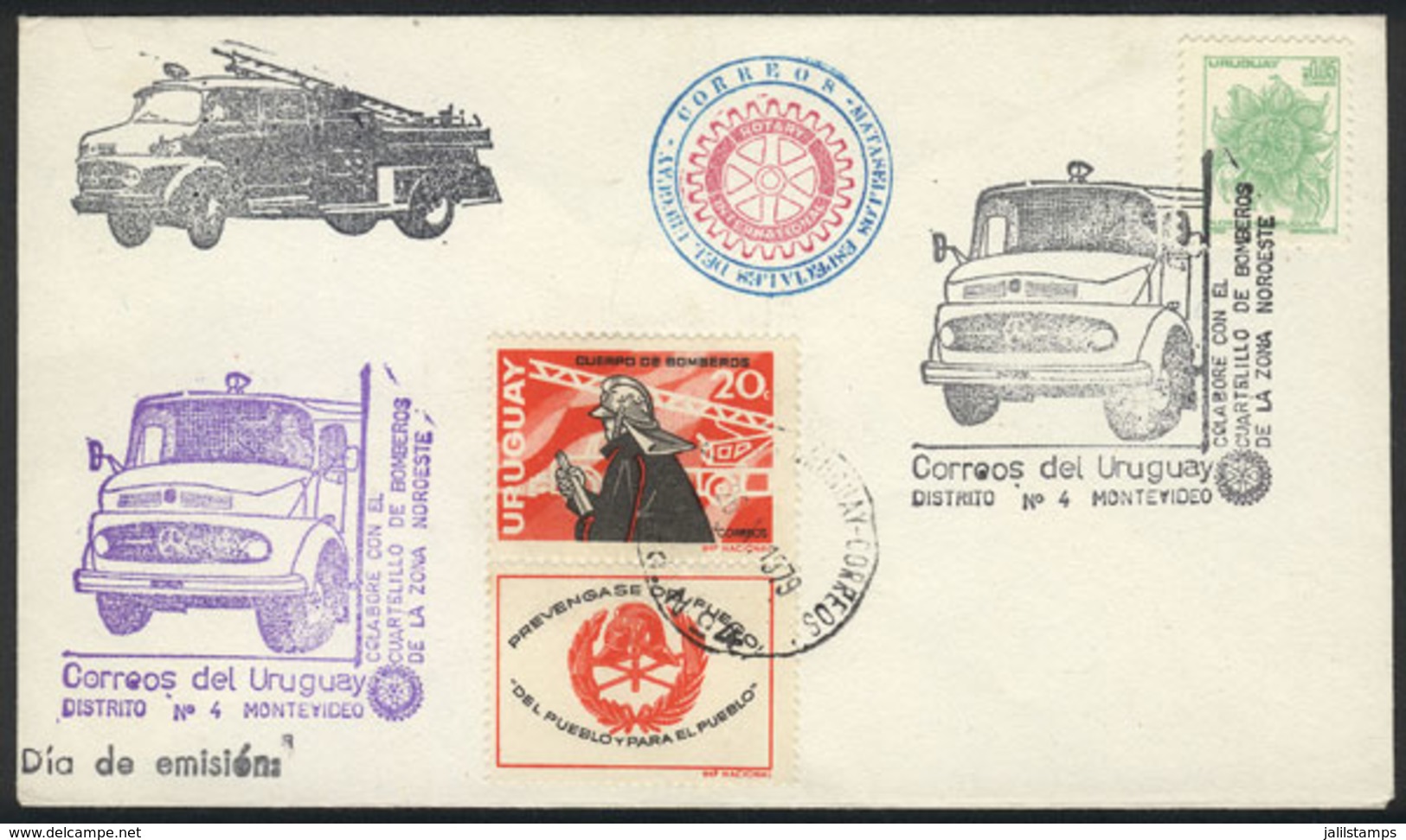 URUGUAY: Cover Used On 6/OC/1979 With Special Postmarks Topic Rotary And FIREMEN, VF Quality! - Uruguay