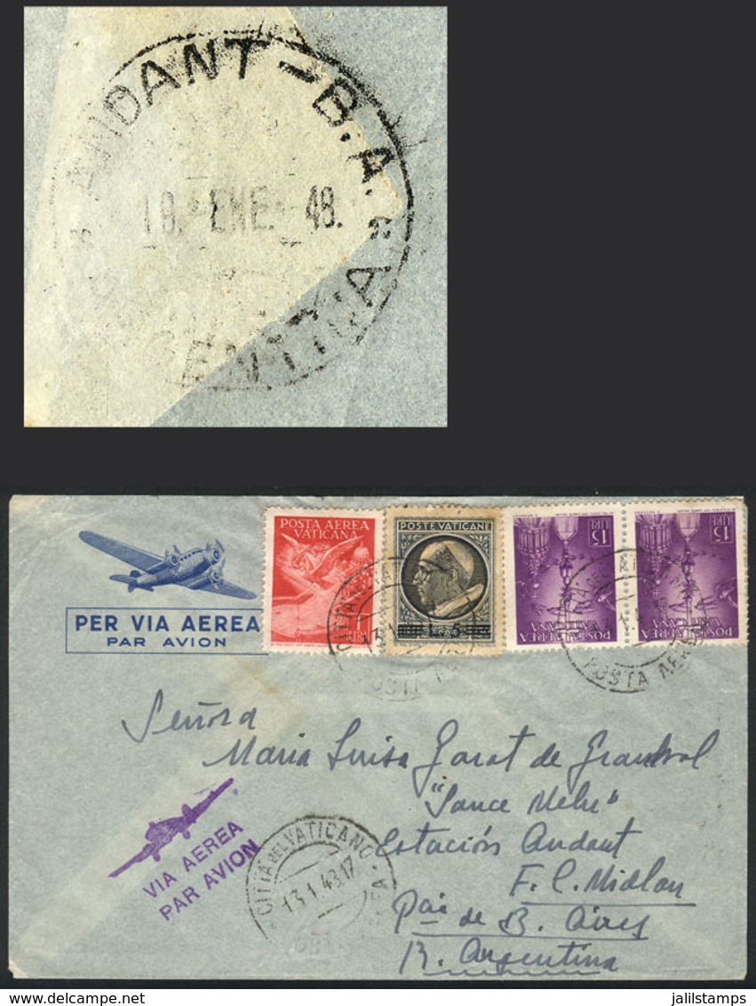 VATICAN: Airmail Cover Sent To ESTACIÓN ANDANT (Argentina) On 13/JA/1948 With Nice Postage Of 36L., Very Fine Qua - Sonstige & Ohne Zuordnung