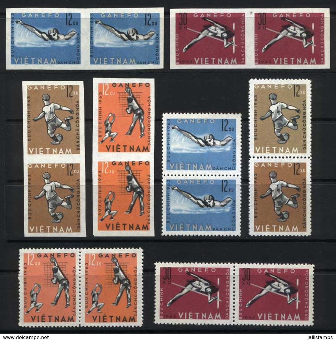NORTH VIETNAM: Yv.345/8, Sport, The Set Of 4 Values In Perforated And Imperforate Pairs, Excellent Quality! - Viêt-Nam