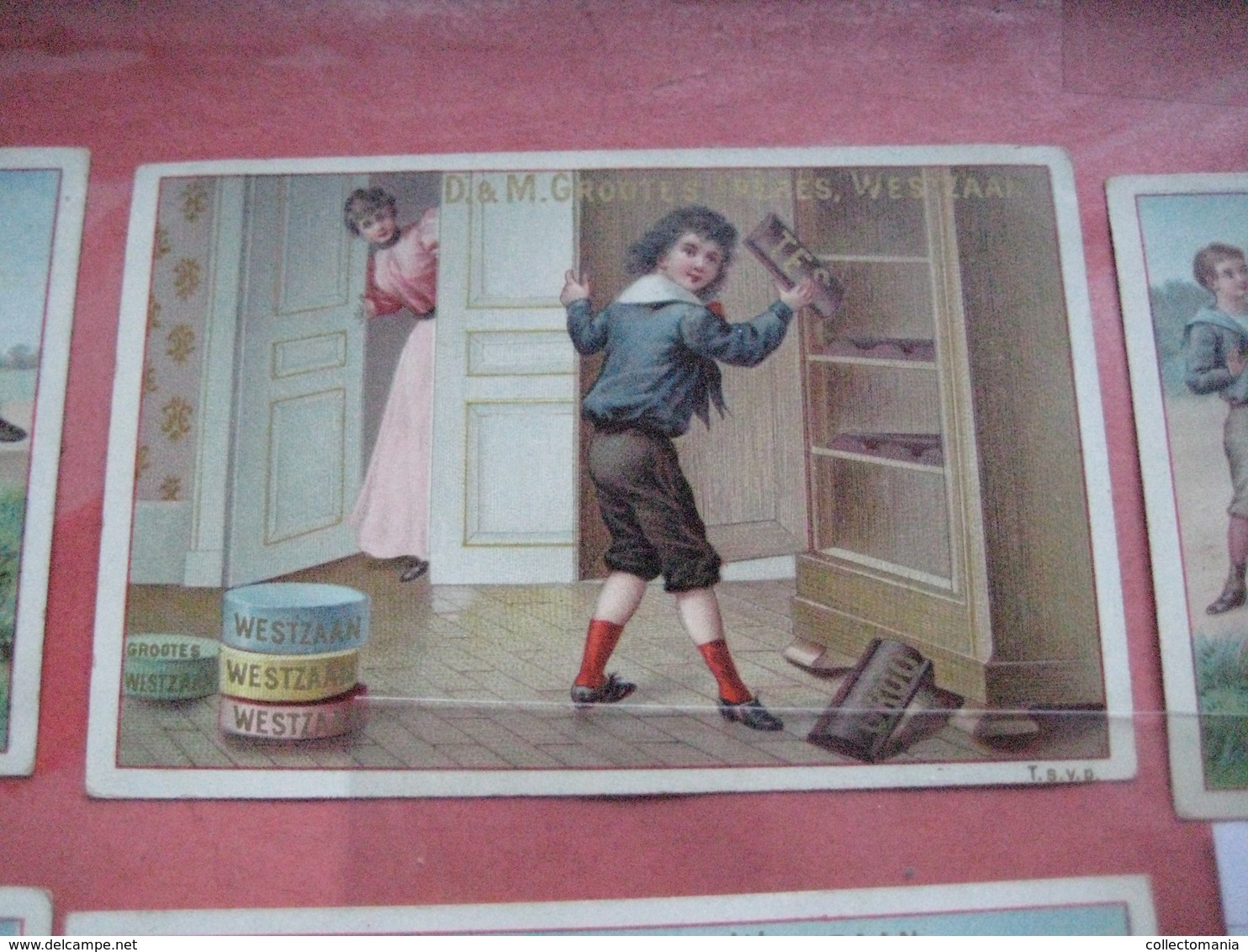 12 Chromos Trade Cards Cacao Chokolade Chocolat Pub. D. & M. GROOTES C1894 Lithography Children Playing With Cacao Tins - Autres & Non Classés