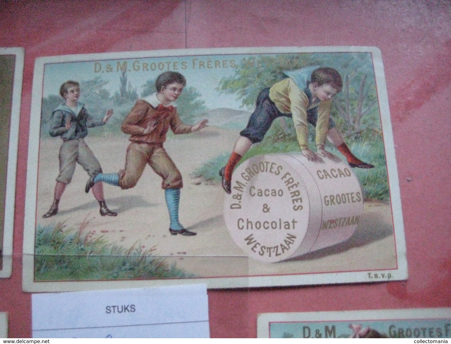 12 Chromos Trade Cards Cacao Chokolade Chocolat Pub. D. & M. GROOTES C1894 Lithography Children Playing With Cacao Tins - Autres & Non Classés