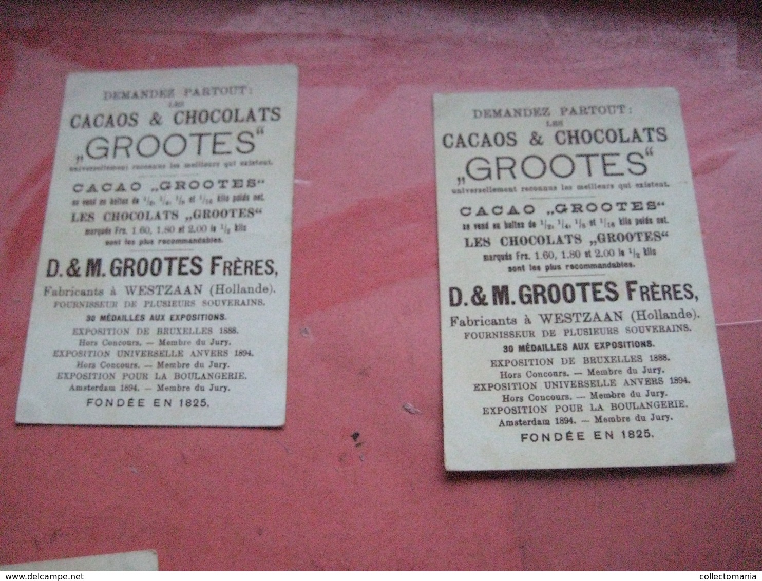 12 chromos trade cards cacao chokolade chocolat Pub. D. & M. GROOTES c1894 lithography children playing with cacao tins