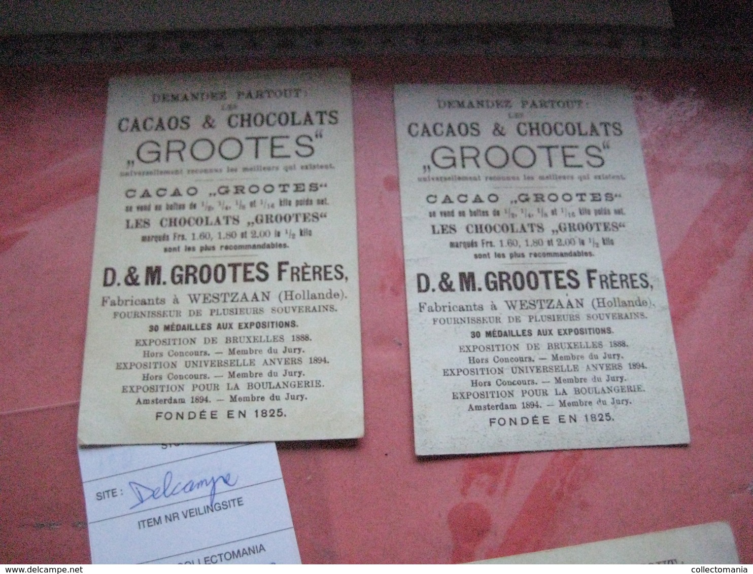 12 chromos trade cards cacao chokolade chocolat Pub. D. & M. GROOTES c1894 lithography children playing with cacao tins