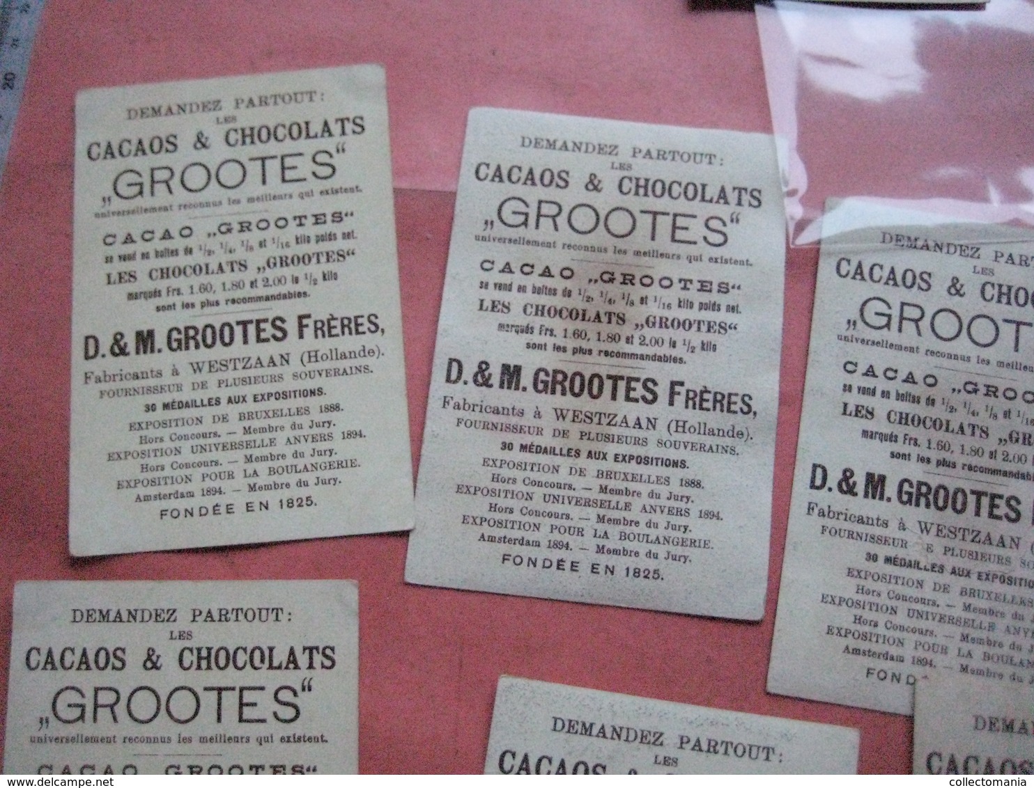 12 chromos trade cards cacao chokolade chocolat Pub. D. & M. GROOTES c1894 lithography children playing with cacao tins