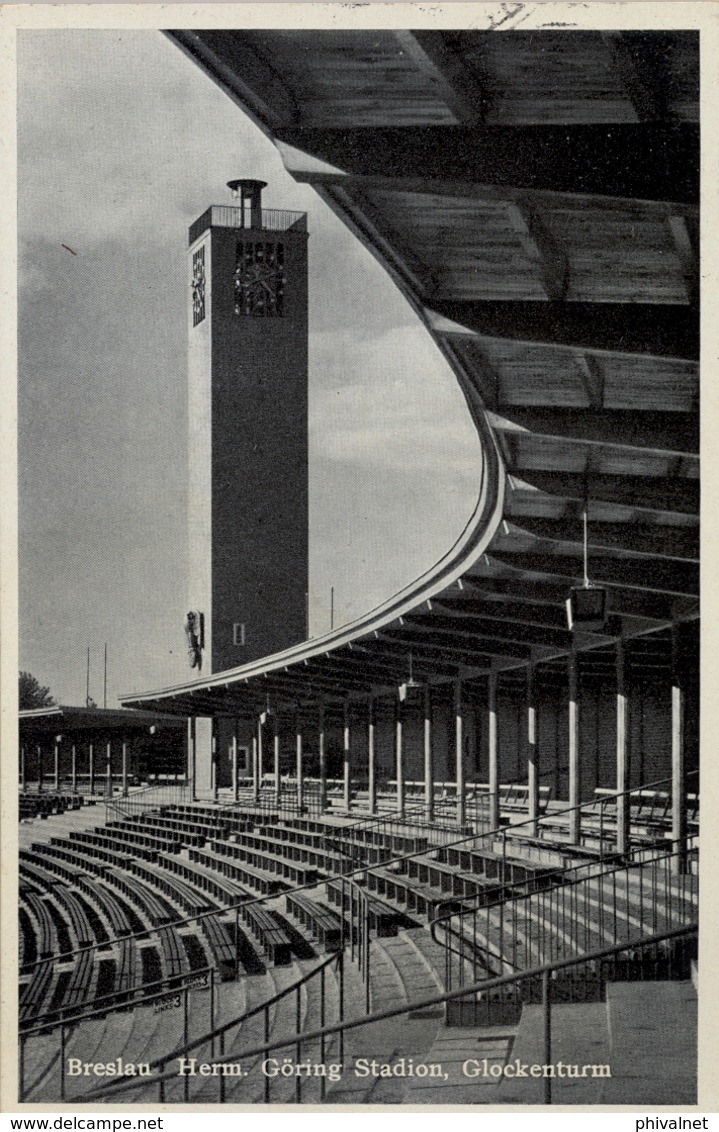 ALEMANIA , TARJETA POSTAL SIN CIRCULAR - BRESLAU , HERM. GÖRING STADION , GLOCKENTURM - Estadios