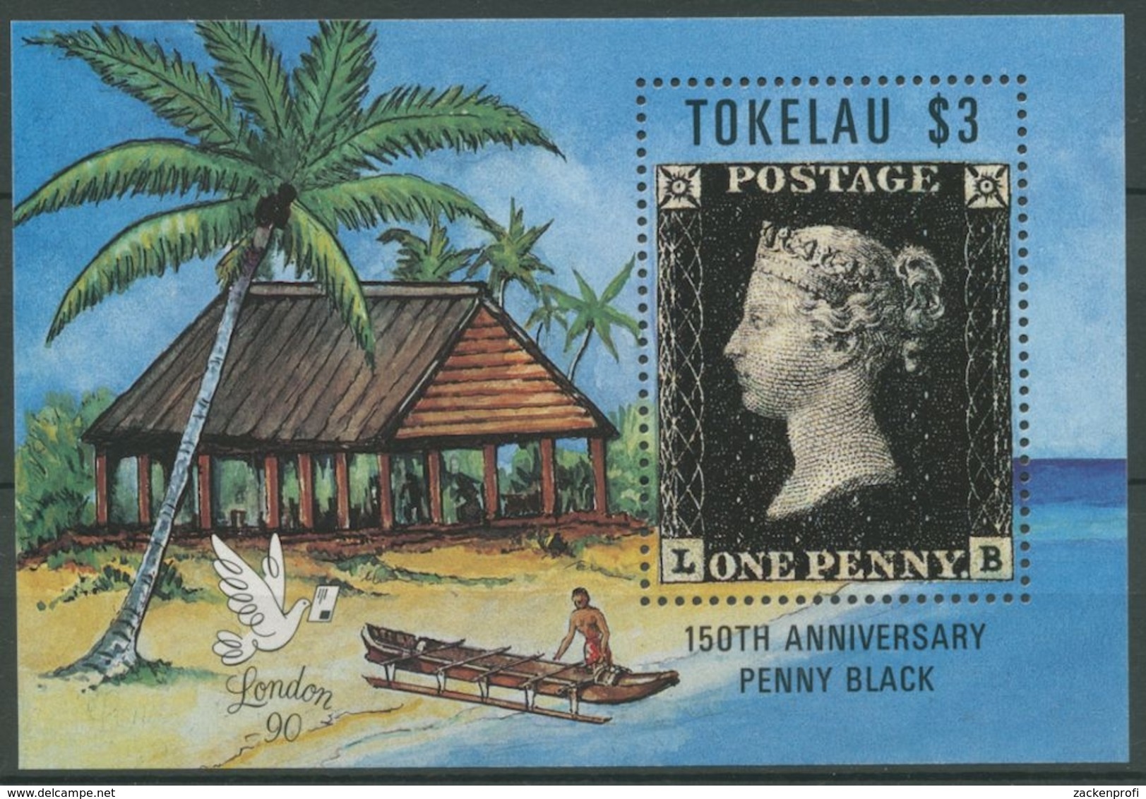 Tokelau 1991 150 J. Briefmarken Penny Black LONDON Block 1 Postfrisch (C26833) - Tokelau