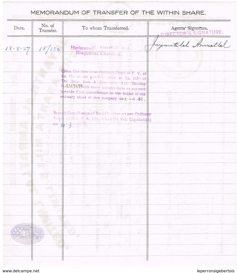 Titre  Ancien - Jayantilal Amratlal Limited - Agent Of The Ananta Mills Limited -Titre De 1930 - Industrie