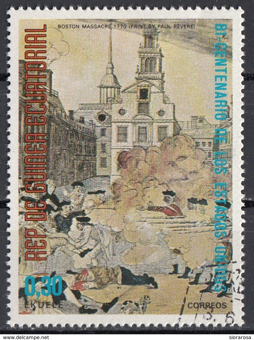 Guinea Equatoriale 1976 Sc. 7563 "The Boston Massacre" Quadro Dipinto P. Revere - CTO Equatorial - Unabhängigkeit USA