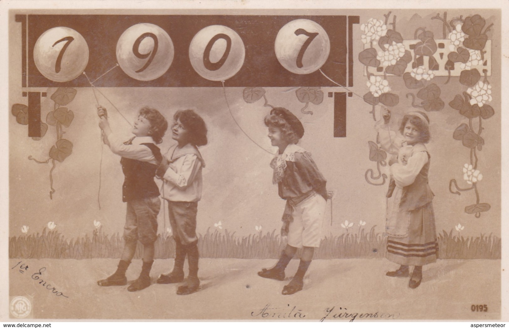 CHILDREN CELEBRATING NEW YEAR 1907, CIRCULEE BUENOS AIRES  - BLEUP - Anno Nuovo