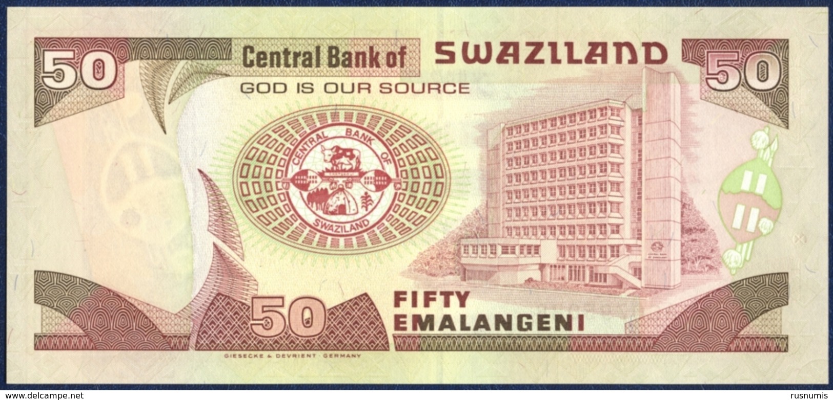 SWAZILAND 50 EMALANGENI P-31 PARLIAMENT CENTRAL BANK 2001 UNC - Swaziland