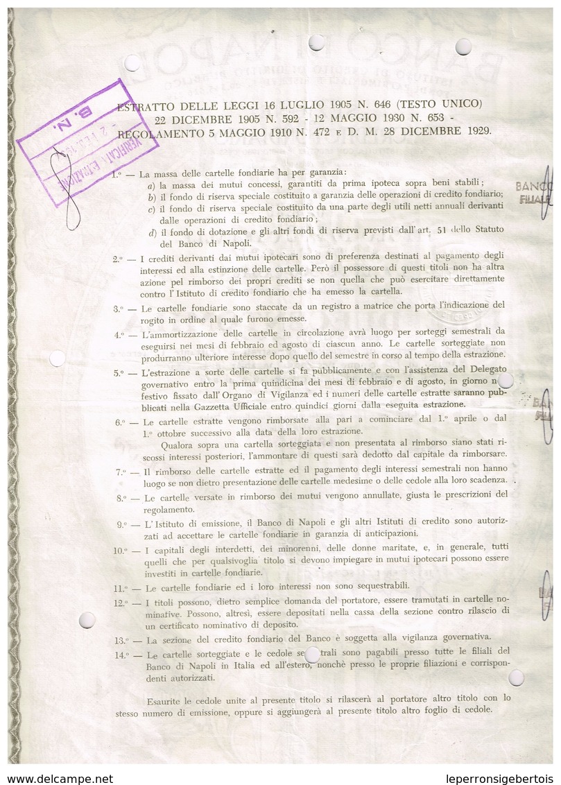 Obligation Ancienne -  Banco Di Napoli - Istituto Di Credito Di Diritto Pubblico  - Titulo De 1963 - N°056230 - A - C