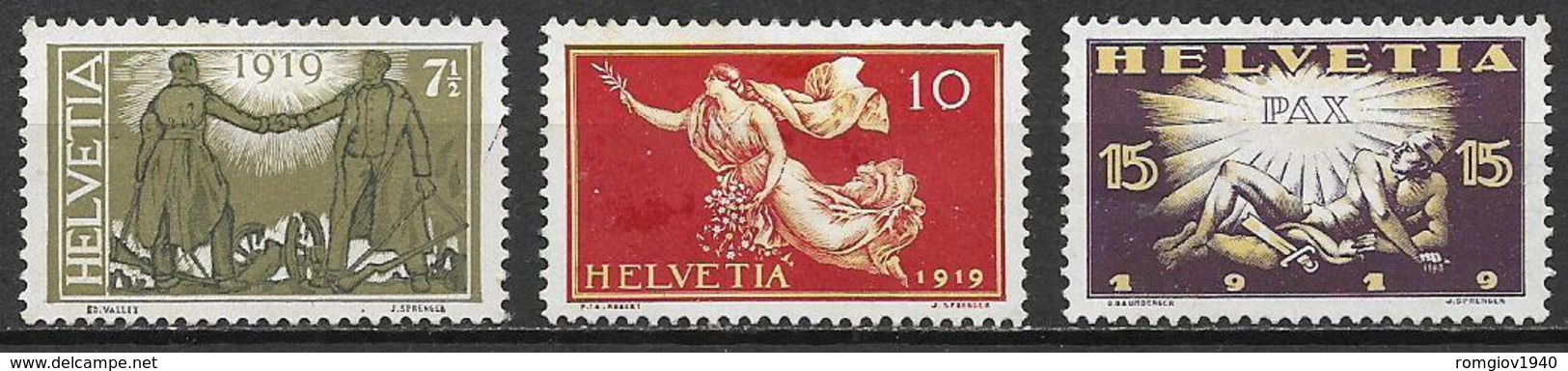 SVIZZERA 1919 COMMEMORATIVI DELLA PACE UNIF. 170-172 MLH  VF - Nuovi