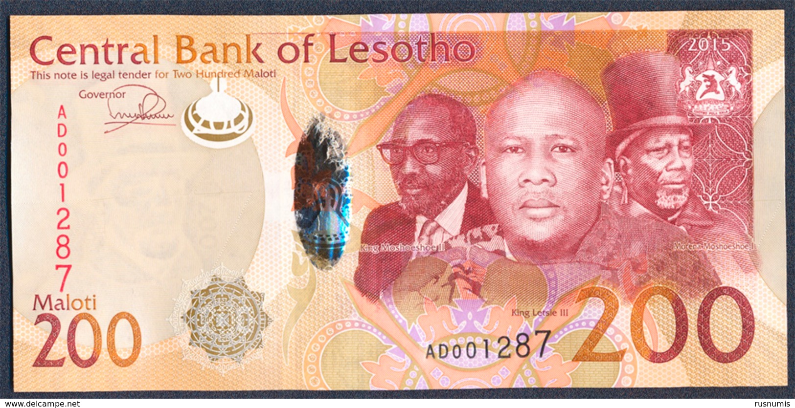 LESOTHO LESOTO 200 MALOTI P-25 THREE KINGS MAN ON HORSEBACK HORSE 2015 UNC - Lesoto