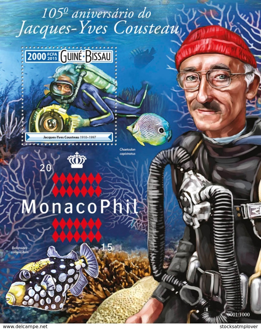 Guinea Bissau 2015 Jacques Yves Cousteau,  Diving  Monacophil 2015 - Guinea-Bissau