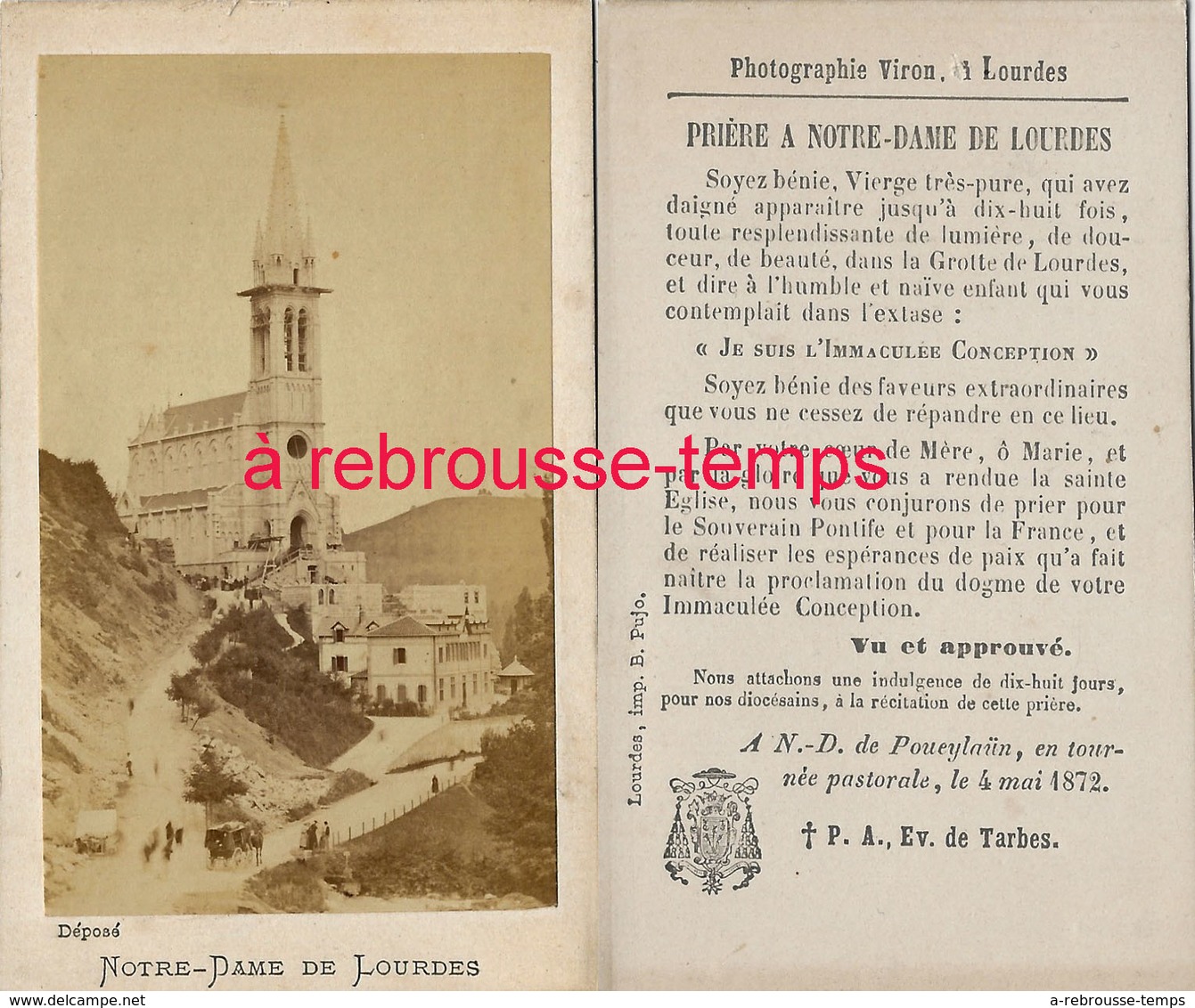 CDV Notre Dame De Lourdes En 1872-Prière-Tournée Pastorale De N. D Poueylaün-photo Viron-TB état - Lieux