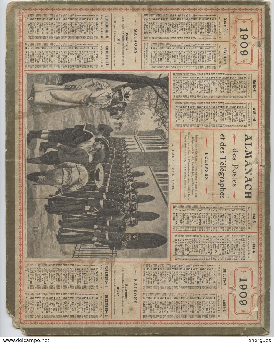 Almanach Des Postes, 1909,la Garde Montante, Département,Ariège,Foix, Pamiers, St Girons, - Formato Grande : 1901-20