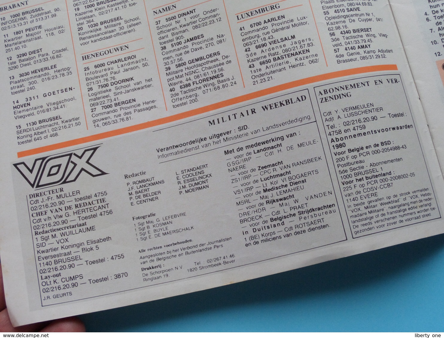VOX Militair Weekblad 23 Oktober 1980 - 7e Jaargang N° 37 - Uitgave SID ( Zie Foto's Voor En Achterkant ) ! - Hollandais