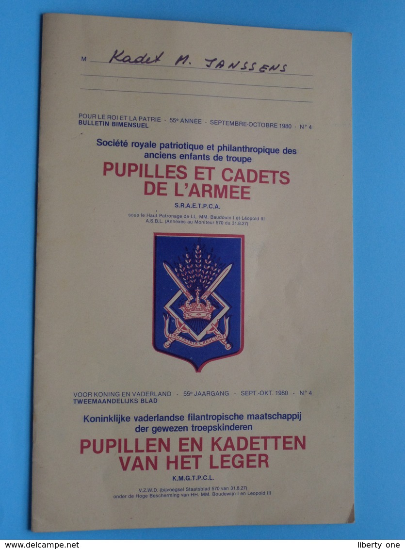 PUPILLES Et CADETS De L'ARMEE - PUPILLEN En KADETTEN V/h LEGER > September / Oktober 1980 - N° 4 - 55e Jaargang ! - Niederländisch