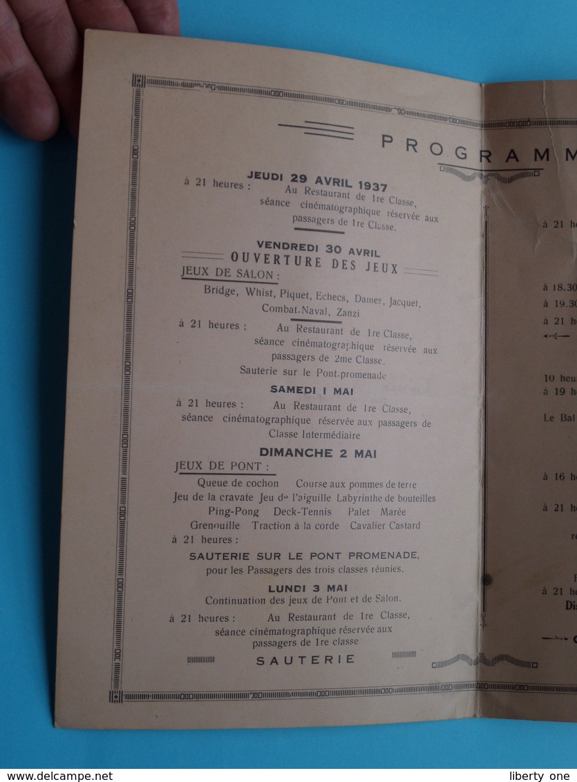 Paquebot " ALBERTVILLE " Cie Maritime Belge > VOYAGE 54 Anvers-Congo 1937 > Programme Des Réjouissances ( Voir Photo ) ! - Menus