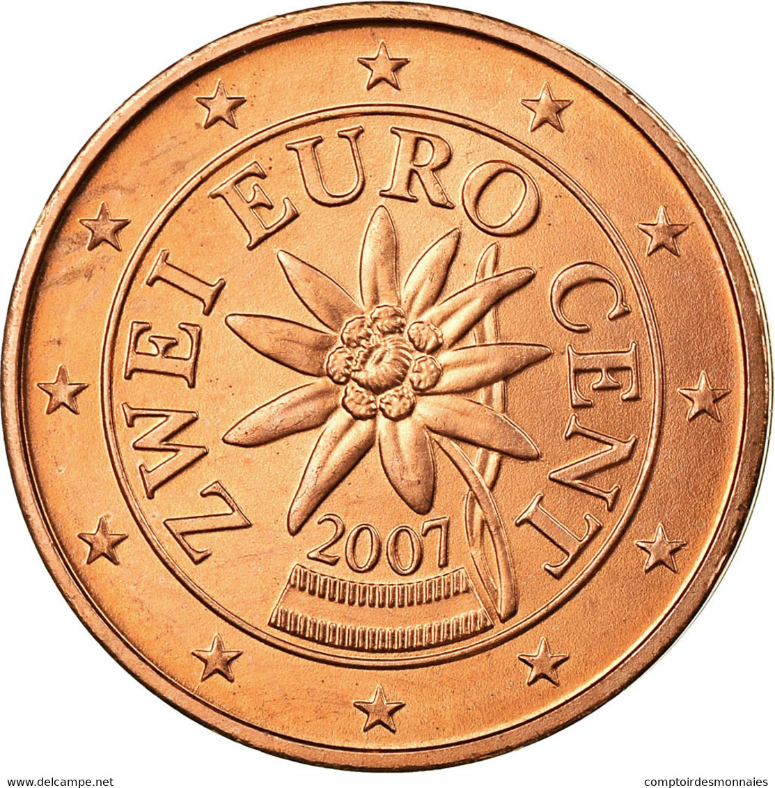 Autriche, 2 Euro Cent, 2007, SPL, Copper Plated Steel, KM:3083 - Austria