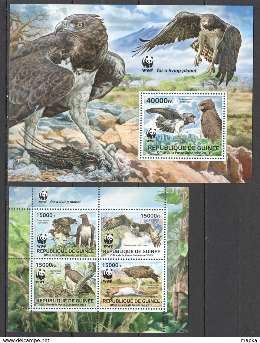 ST1425 2013 REPUBLIQUE DE GUINEE GUINEA WWF FAUNA BIRDS EAGLES POLEMAETUS BELLICOSUS 1KB+1BL MNH - Autres & Non Classés