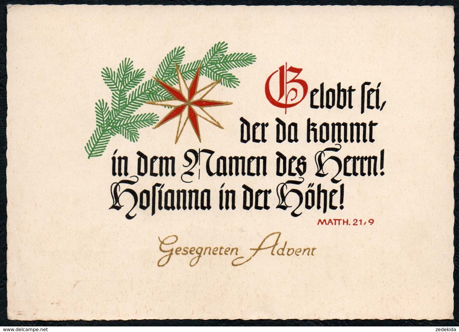 C5992 - Glückwunschkarte Advent - Spruchkarte Tannenzweig - Schäfer Verlag Plauen DDR - Altri & Non Classificati