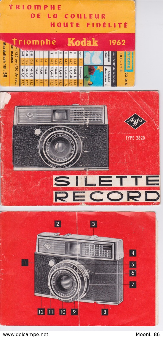 DOCUMENTATION POUR APPAREIL PHOTOGRAPHIQUE KODAK  AGFA TYPE 2620 SILETTE RECORD - Material Y Accesorios