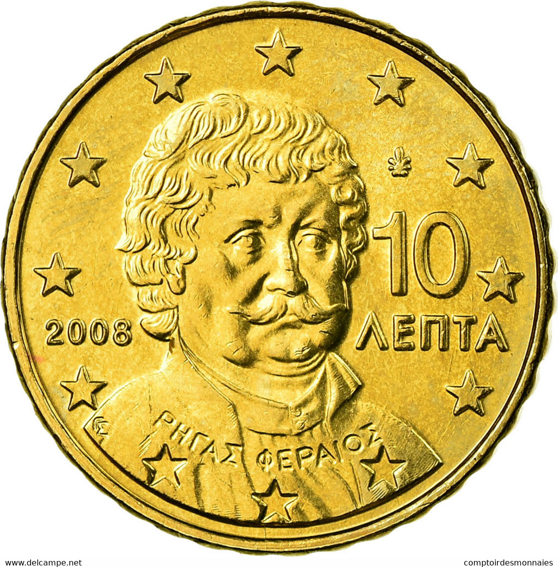 Grèce, 10 Euro Cent, 2008, SPL, Laiton, KM:211 - Grèce