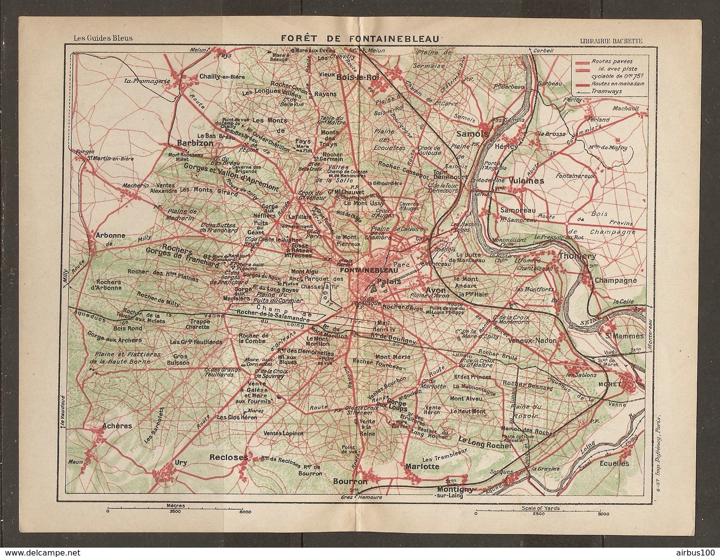 CARTE PLAN 1927 FORET DE FONTAINEBLEAU - ROUTES PAVEES ROUTES MACADAM - PISTE CYCLABLE - TRAMWAYS - Topographical Maps