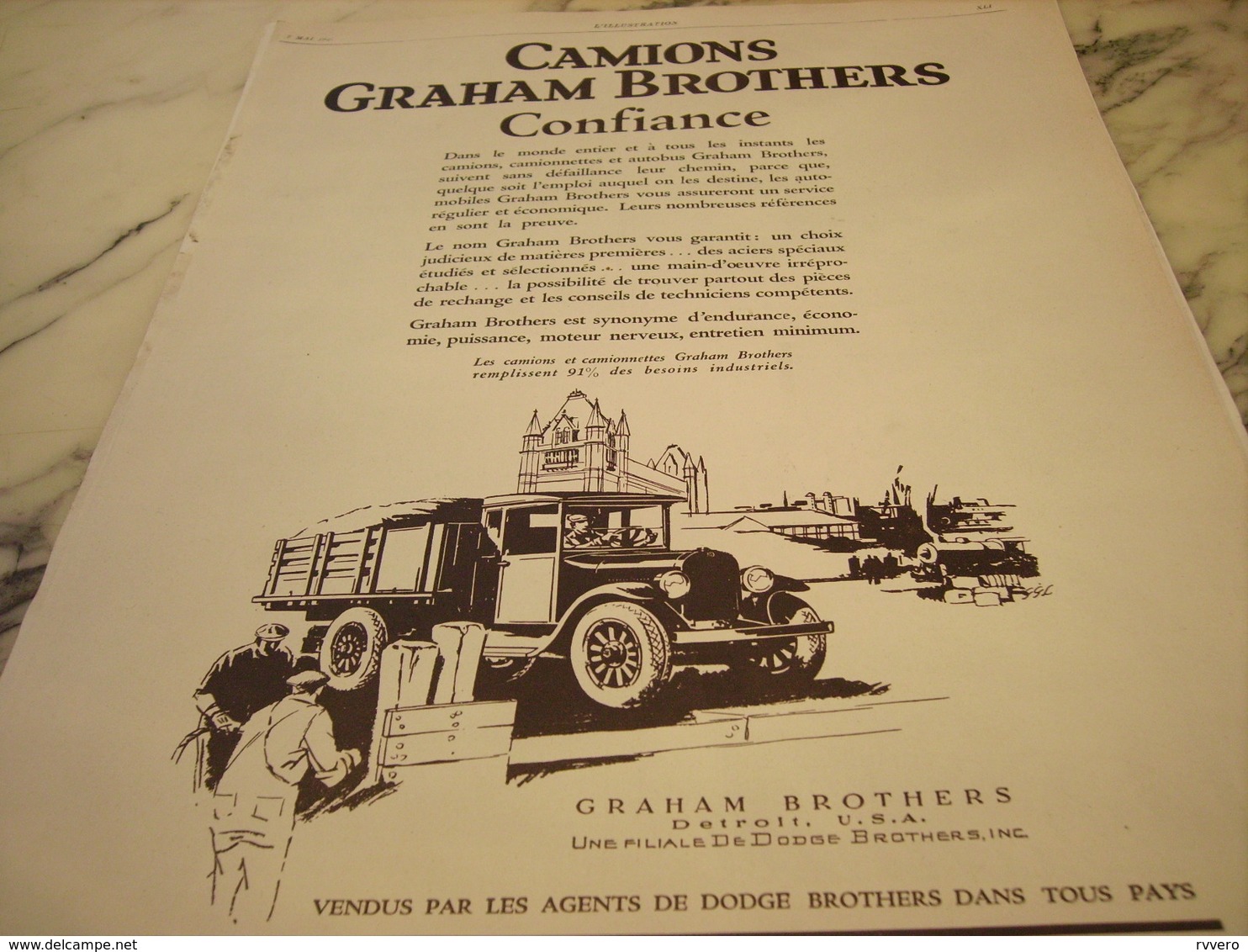 ANCIENNE PUBLICITE CONFIANCE CAMION GRAHAM BROTHERS 1927 - Trucks