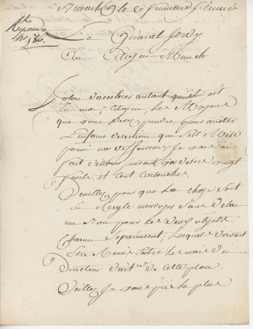 A Brisack - Neuf Brisach Signature Du Général Jordy  Lettre En Franchise An 5 - 1701-1800: Precursors XVIII