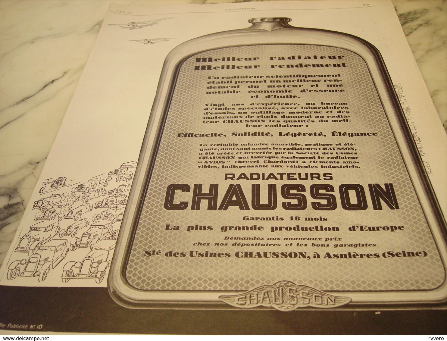 ANCIENNE  PUBLICITE MEILLEUR RADIATEUR CHAUSSON 1927 - Other & Unclassified