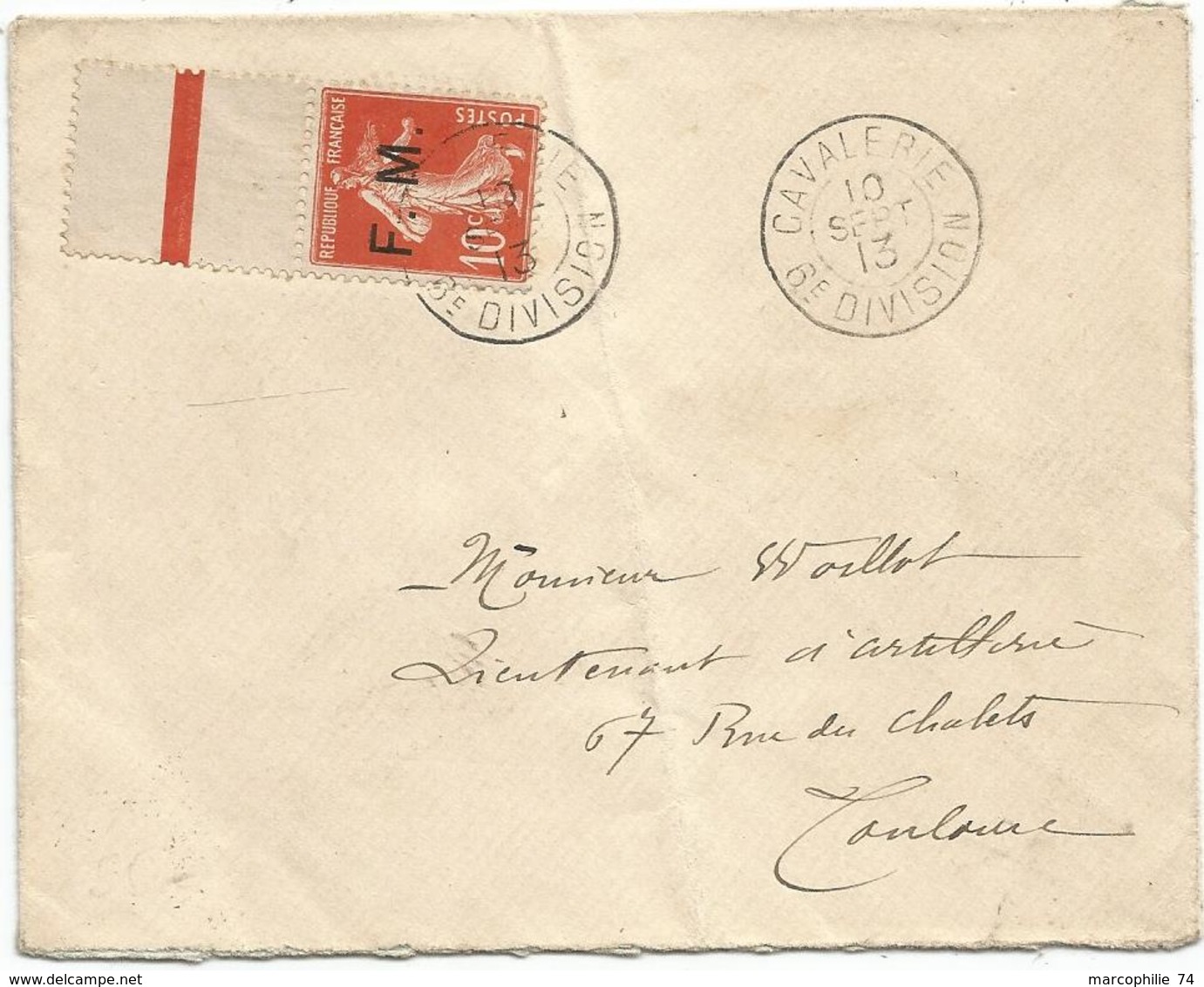 SEMEUSE 10C FM BDF LETTRE CAVALAERIE 6E DIVISION 10 SEPT 1913 - 1877-1920: Période Semi Moderne