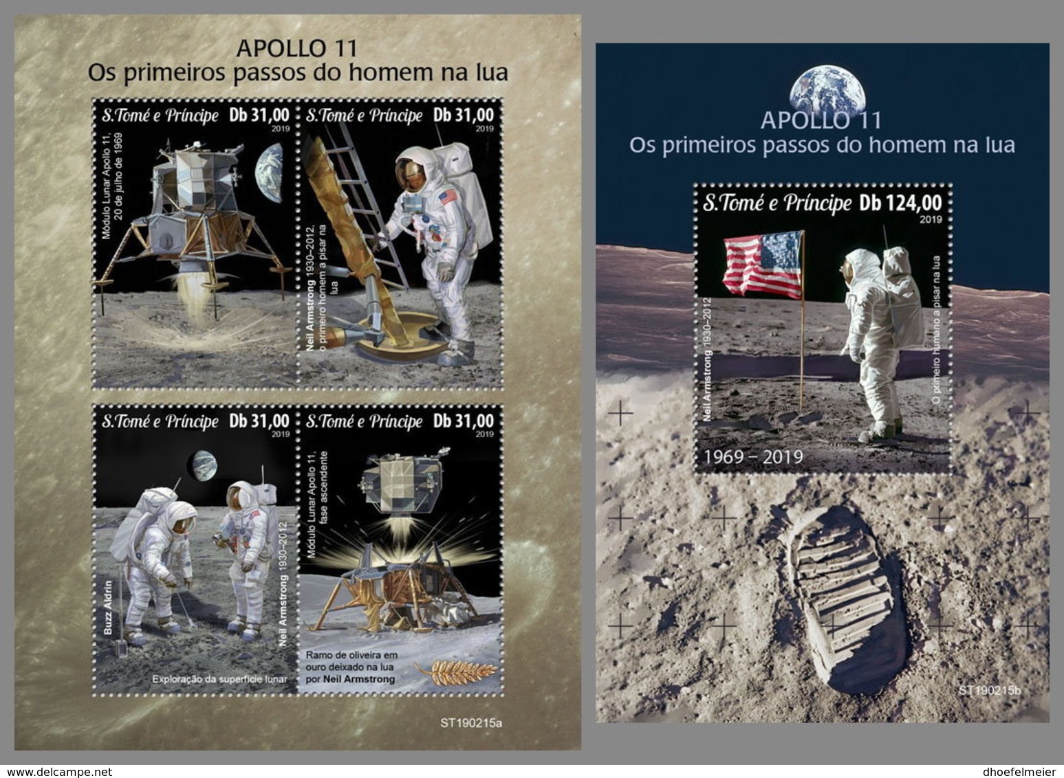 SAO TOME 2019 MNH Apollo 11 Man On Moon Space Raumfahrt Espace M/S+S/S - OFFICIAL ISSUE - DH1913 - Afrika