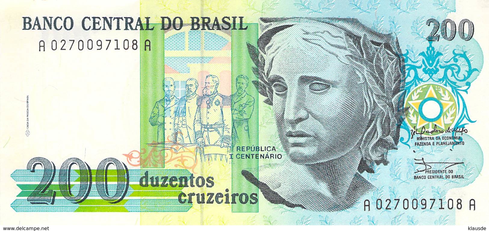 200 Duzentos Cruzeiros Banknote Brasilien UNC - Brasilien