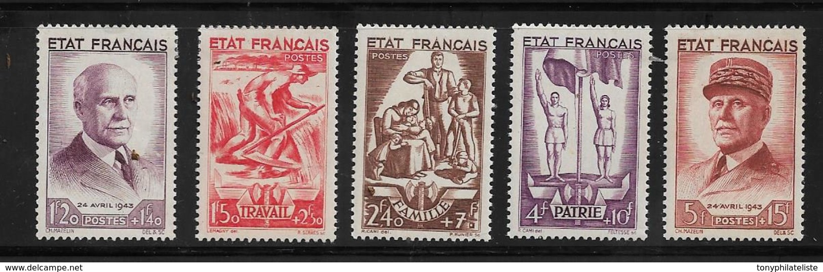 France  Timbres De 1943 N°576 A 580  Neuf * - Neufs