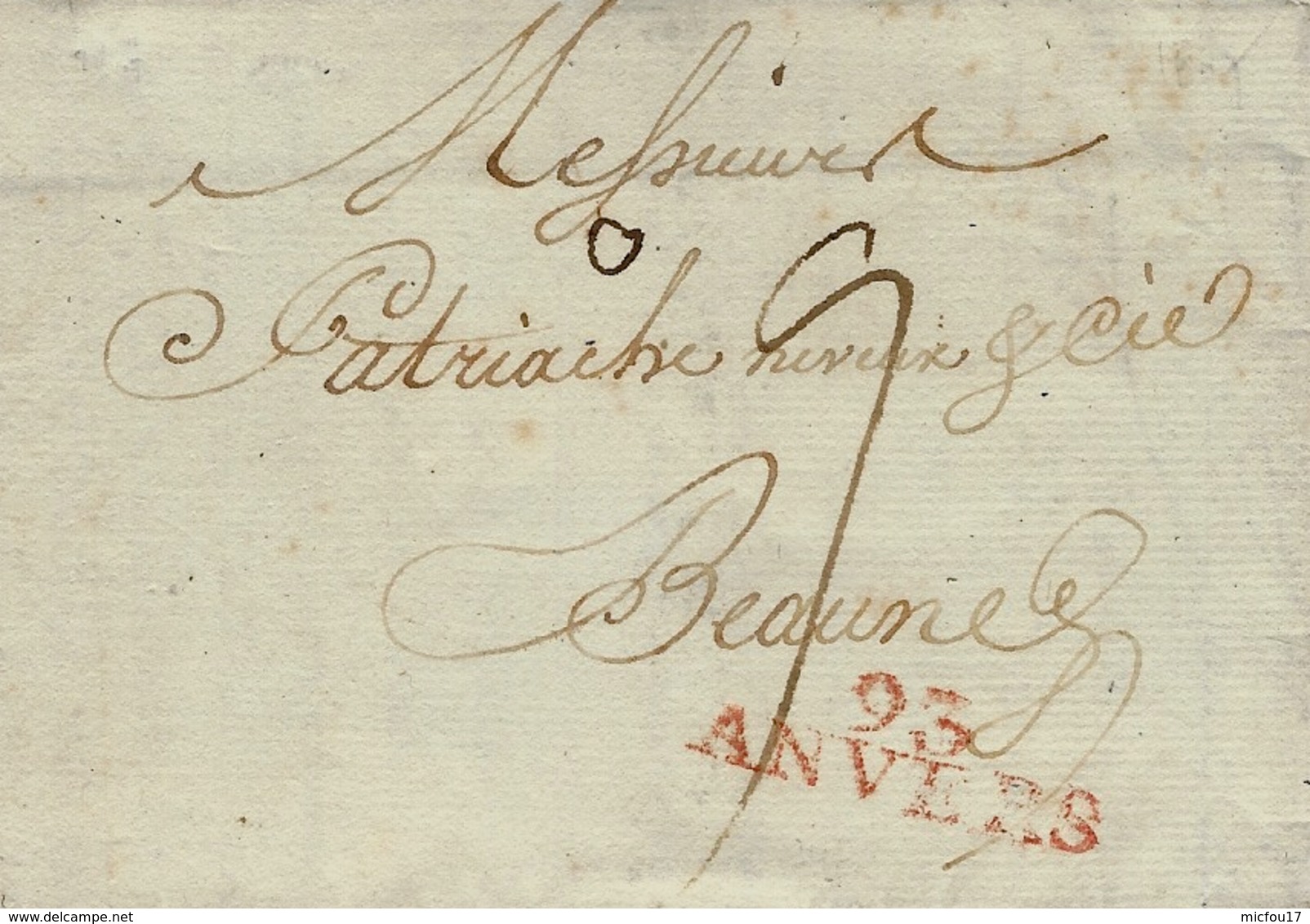 1807- Lettre De 93 /ANVERS ( Les Deux Nethes ) 34 Mm Rouge-  Taxe 9 D. Pour Beaune - 1794-1814 (Période Française)