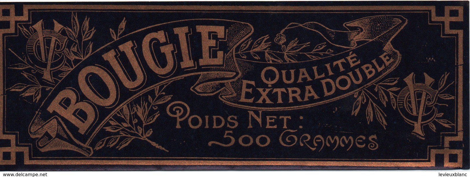 Etiquette/Bougie/Qualité Extra Double/ Poids Net 500 Gr/ Chromo Doré /  C V /Vers 1910 - 1930       ETIQ162 - Andere & Zonder Classificatie