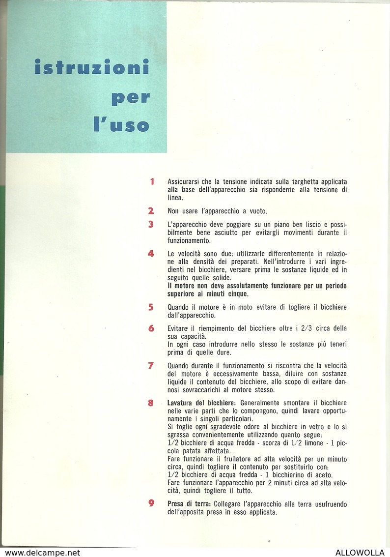 4093 "MACINACAFFE' ELETTRICO QUICK MILL-ISTRUZIONI PER L'USO E RICETTARIO-1957-32 PAGINE+COPERTINE"  ORIGINALE - Altri & Non Classificati