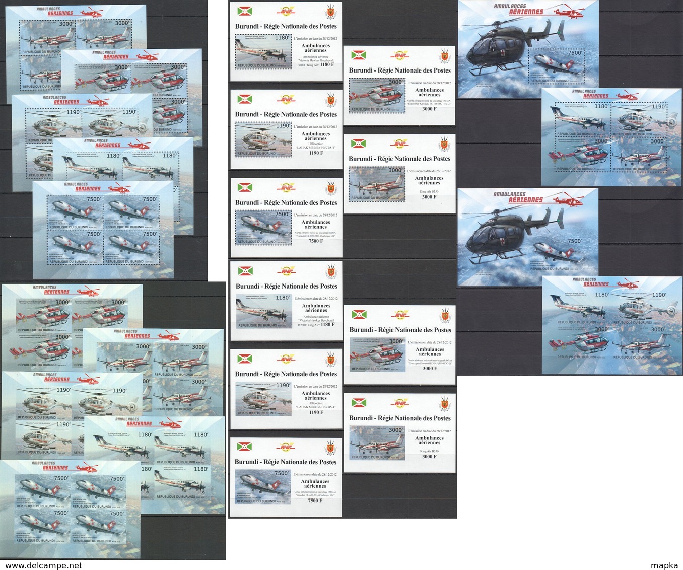 XX261 !!! IMPERFORATE, PERFORATE 2012 BURUNDI TRANSPORTATION AVIATION AMBULANCES AERIENNES 12KB+2BL+10 LUX BL MNH - Avions