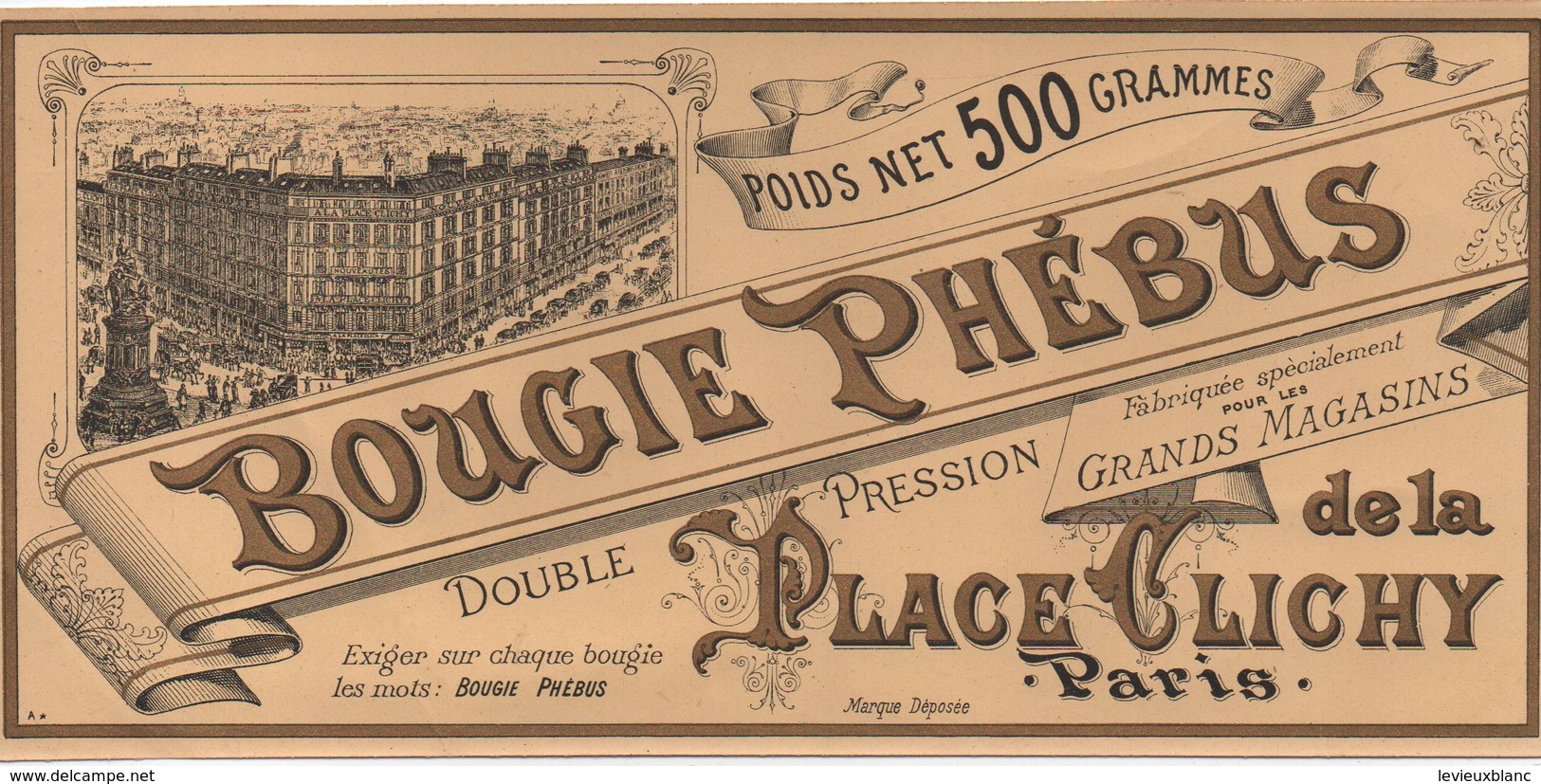 Etiquette/Bougie Phébus/Double Pression/Gds Magasins De La Place CLICHY/Chromo Doré /Vers 1910-1930       ETIQ163 - Autres & Non Classés