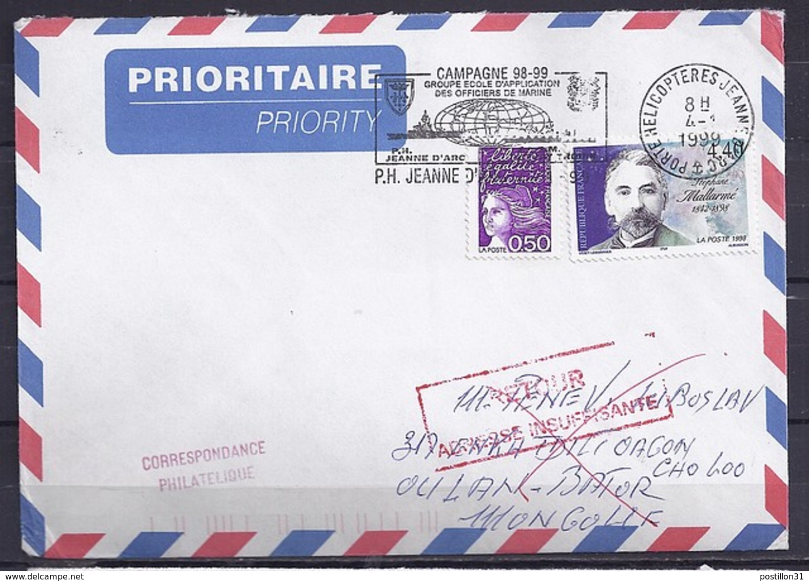 TP N°3171 SUR LETTRE DE 1999/P.H. JEANNE D'ARC POUR LA MONGOLIE - 1961-....