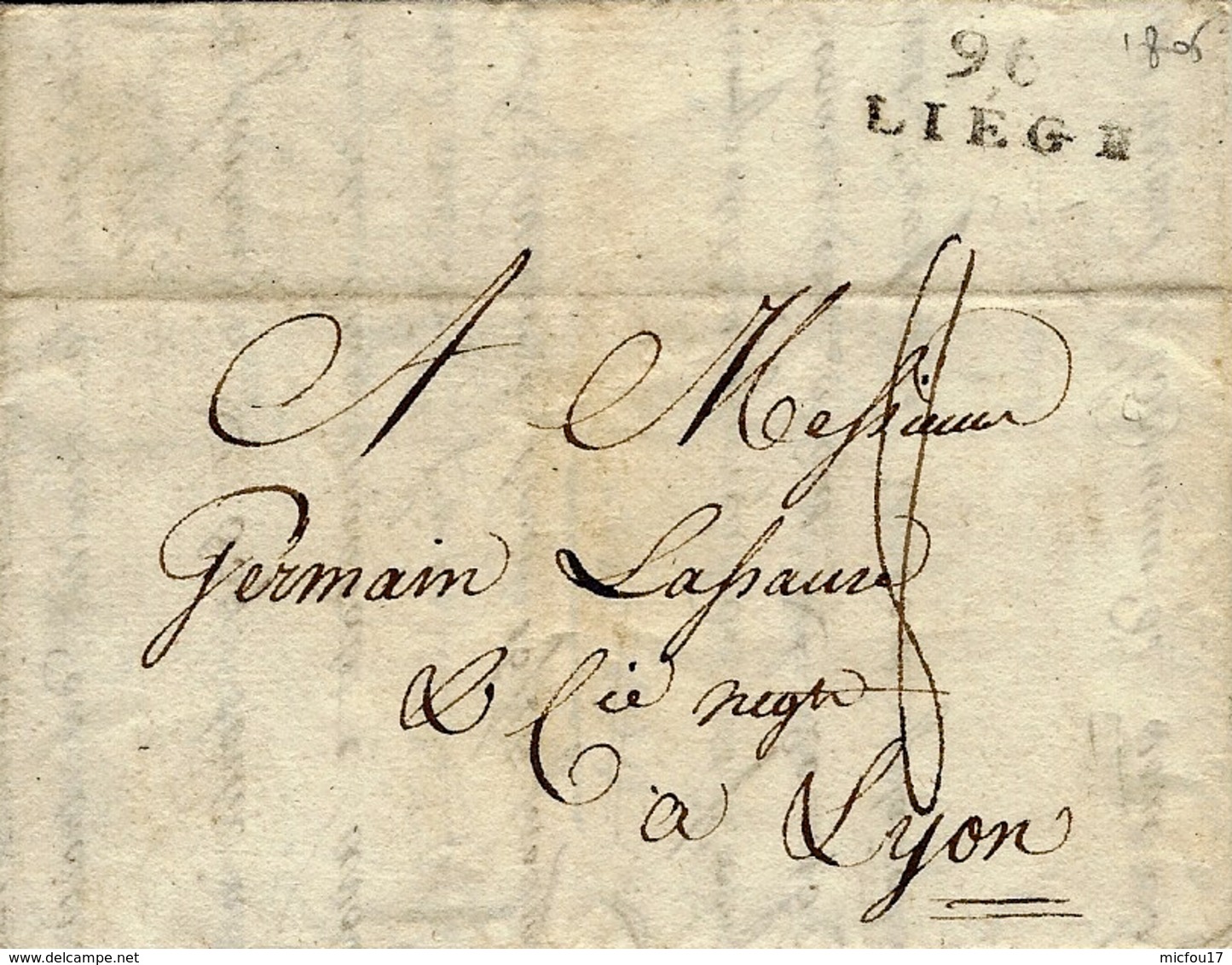 An 13- Lettre De 96 / LIEGE ( L'Ourthe ) 22 Mm Noir  Taxe 8 D. Pour Lyon - 1794-1814 (French Period)