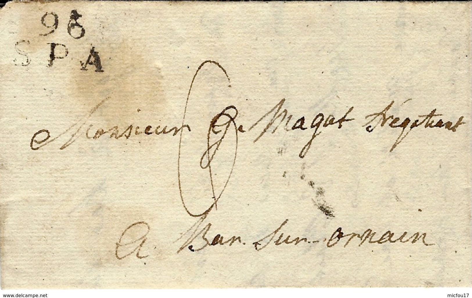 1810- Lettre De 96 / SPA ( L'Ourthe ) 20 Mm  Noir  Taxe 6 D. Pour Bar- Sur- Ornain ( Nom  Révolutionnaire De Bar-le-Duc) - 1794-1814 (Franse Tijd)
